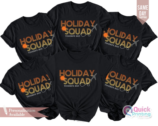 Matching Family Holiday T-Shirts: Holiday Squad 2026, Personalized Group Vacation Shirts