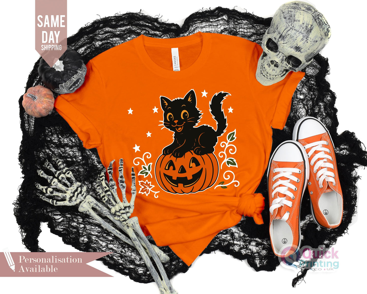 Vintage Halloween Cat T-Shirt: Spooky Season Pumpkin Tee