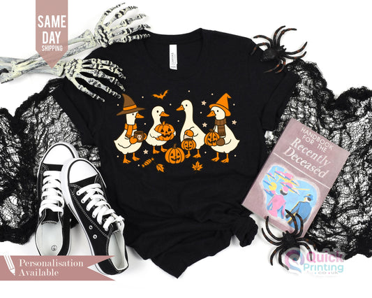 Halloween Ghost T-Shirt: Silly Goose Skeleton Pumpkin Costume