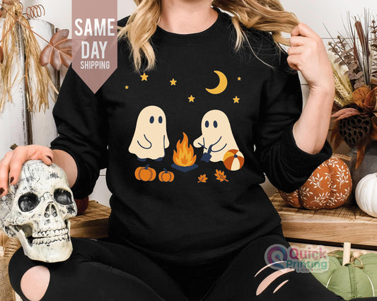 Halloween Sweatshirt, Cute Ghosts Camping Tee, Spooky Season Outdoors Gifts, ghosts camping, ghost sweatshirt, Halloween Vintage Sweatshirt