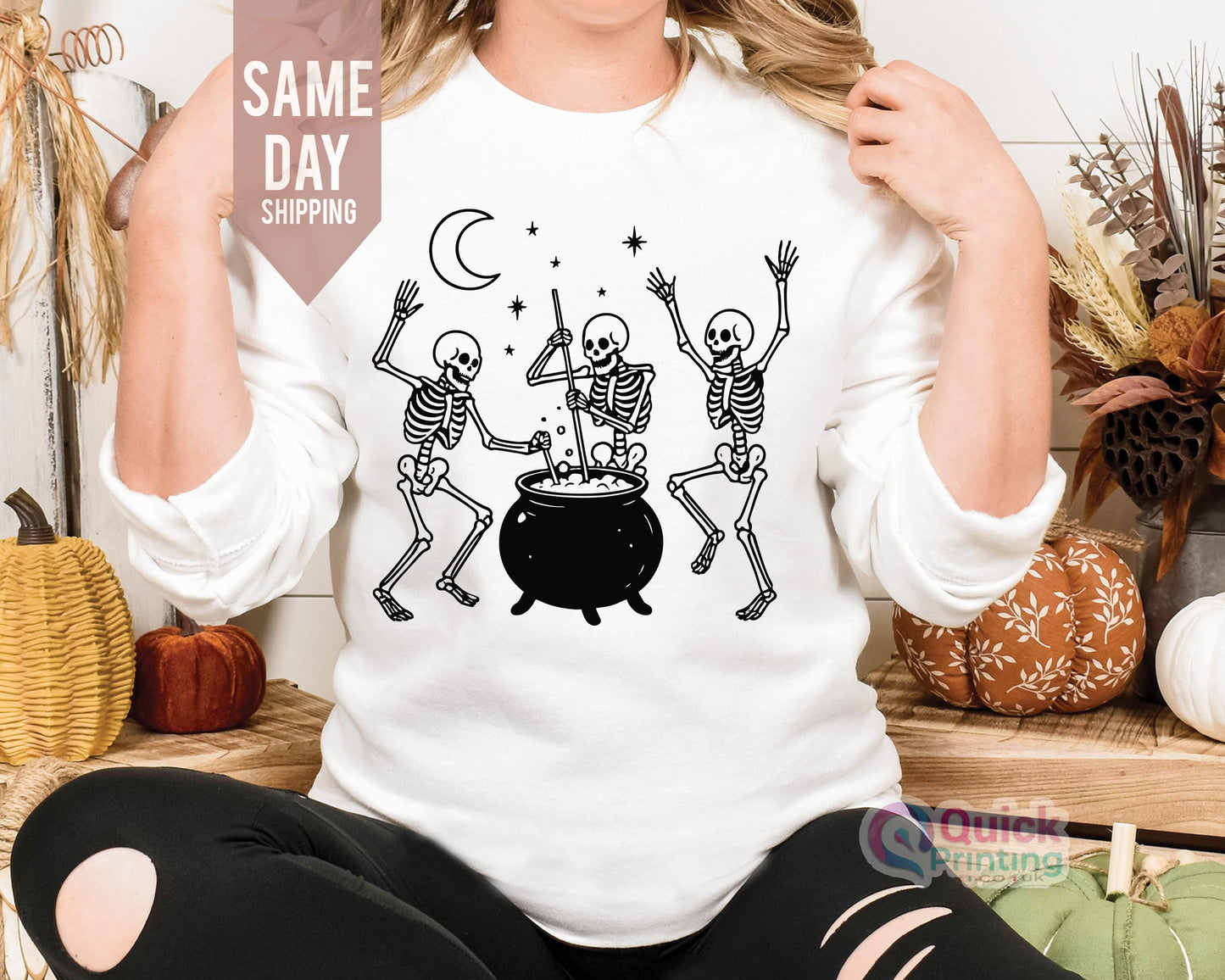 Dancing Skeleton Sweatshirt: 90s Vintage Style Halloween Jumper