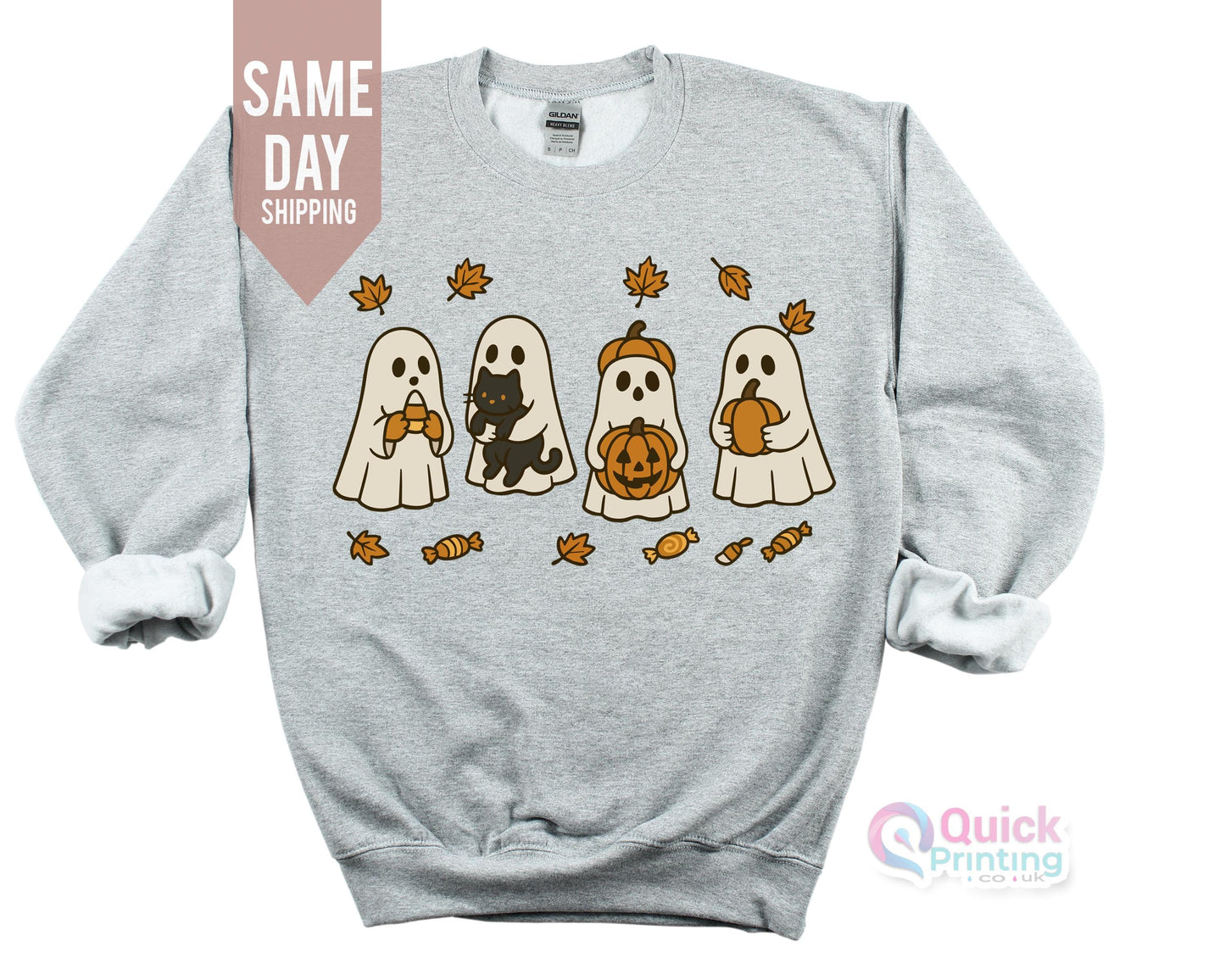 Spooky Season Sweatshirt: Ghost & Pumpkin Halloween Jumper