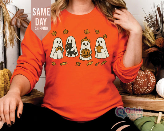 Spooky Season Sweatshirt: Ghost & Pumpkin Halloween Jumper