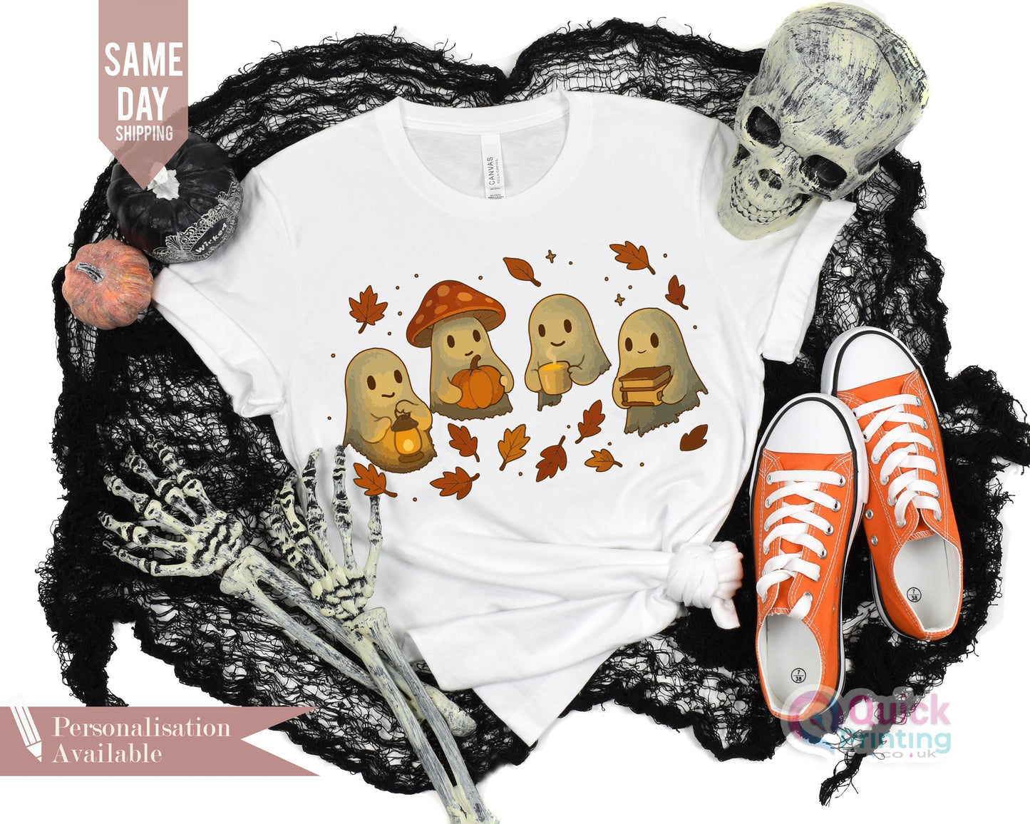 Spooky Ghost and Pumpkin T-Shirt: Vintage Halloween Season