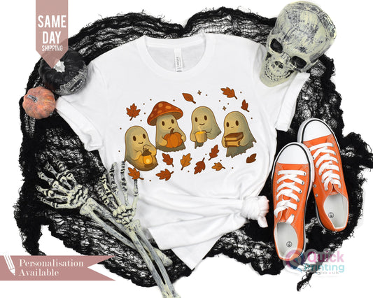 Spooky Ghost and Pumpkin T-Shirt: Vintage Halloween Season