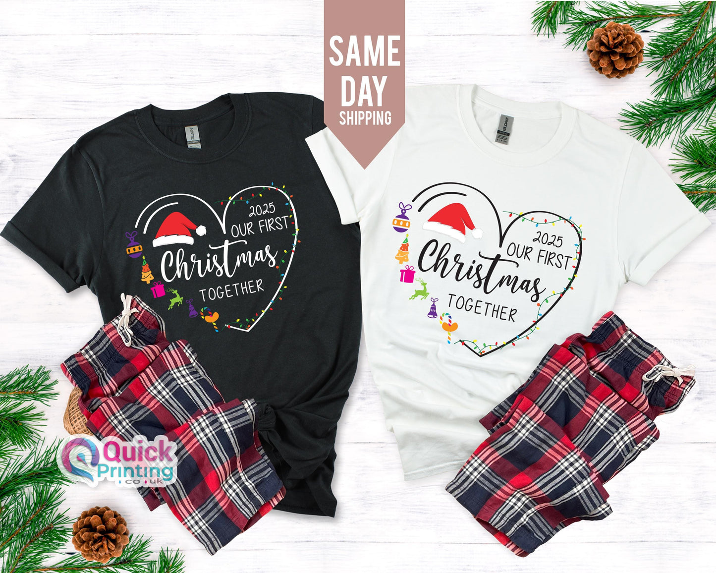 Personalized First Christmas T-Shirt: Couple Name Tee