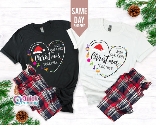 Personalized First Christmas T-Shirt: Couple Name Tee