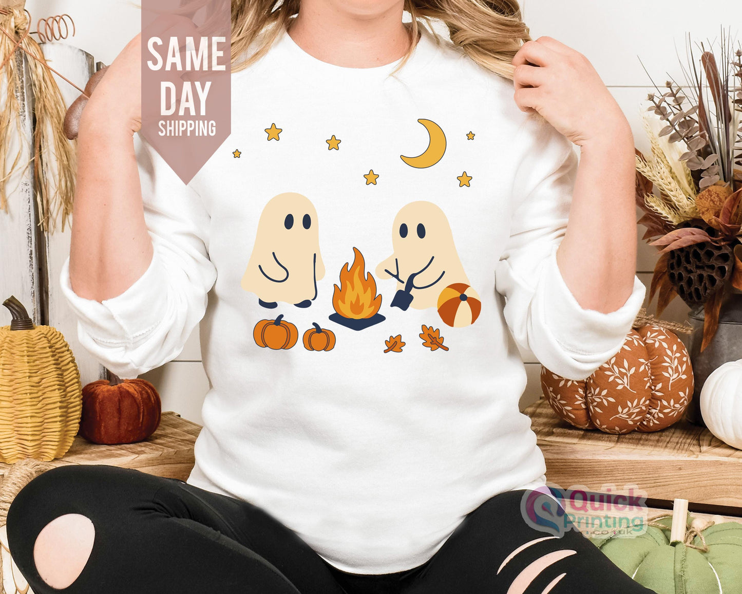 Halloween Sweatshirt, Cute Ghosts Camping Tee, Spooky Season Outdoors Gifts, ghosts camping, ghost sweatshirt, Halloween Vintage Sweatshirt