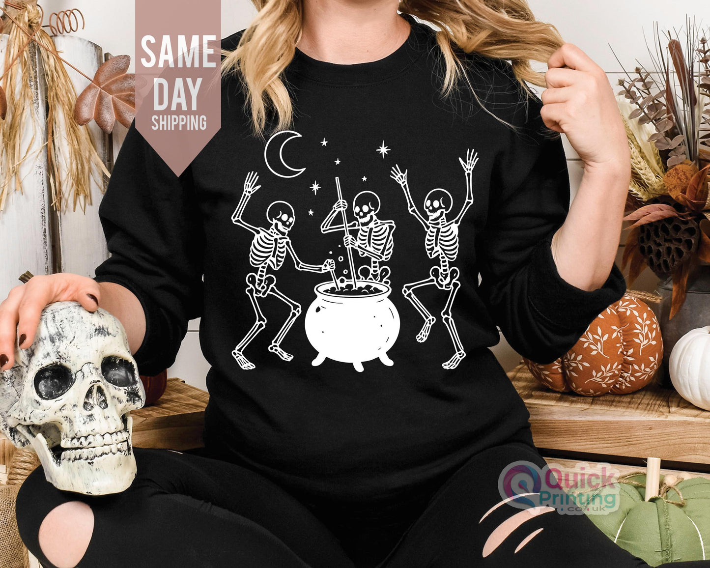 Dancing Skeleton Sweatshirt: 90s Vintage Style Halloween Jumper