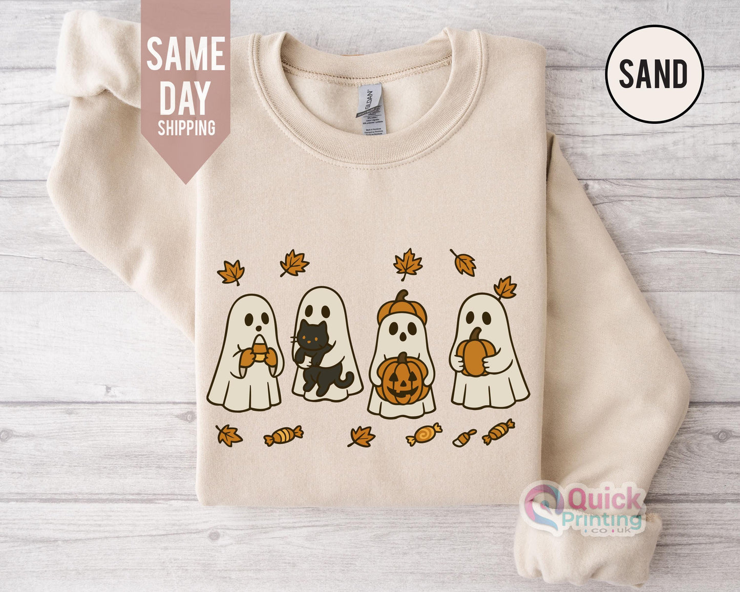 Spooky Season Sweatshirt: Ghost & Pumpkin Halloween Jumper