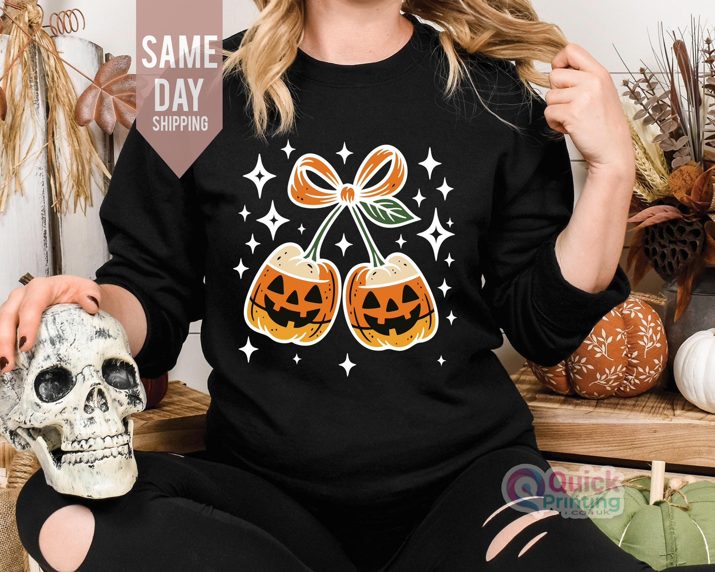 Pumpkin Cherries Halloween Sweatshirt: Spooky Fall Jumper