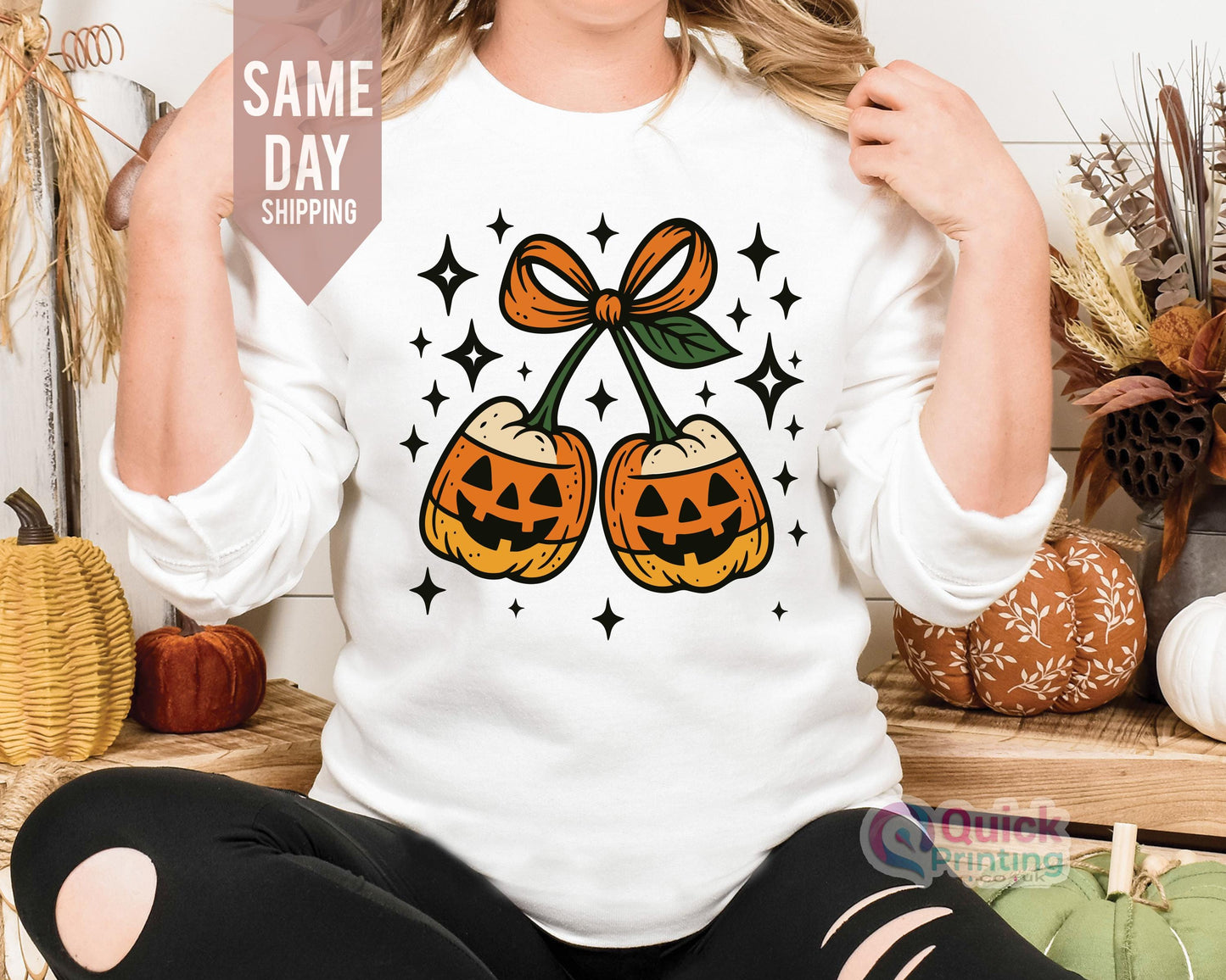 Pumpkin Cherries Halloween Sweatshirt: Spooky Fall Jumper