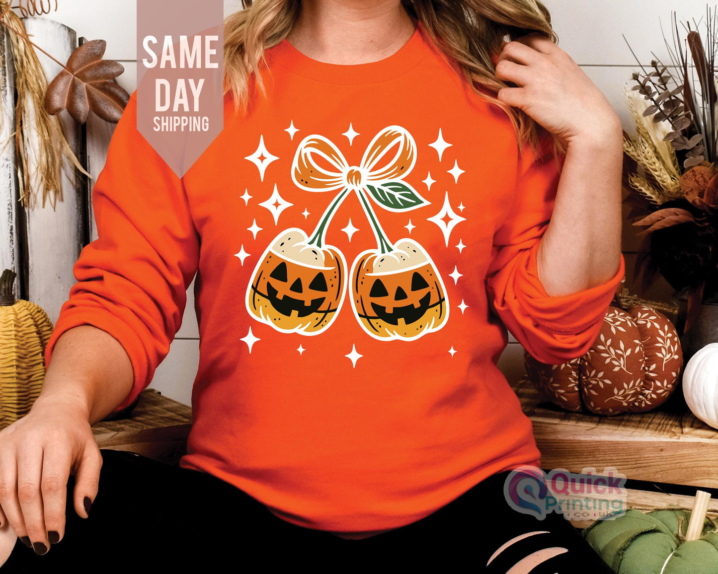 Pumpkin Cherries Halloween Sweatshirt: Spooky Fall Jumper