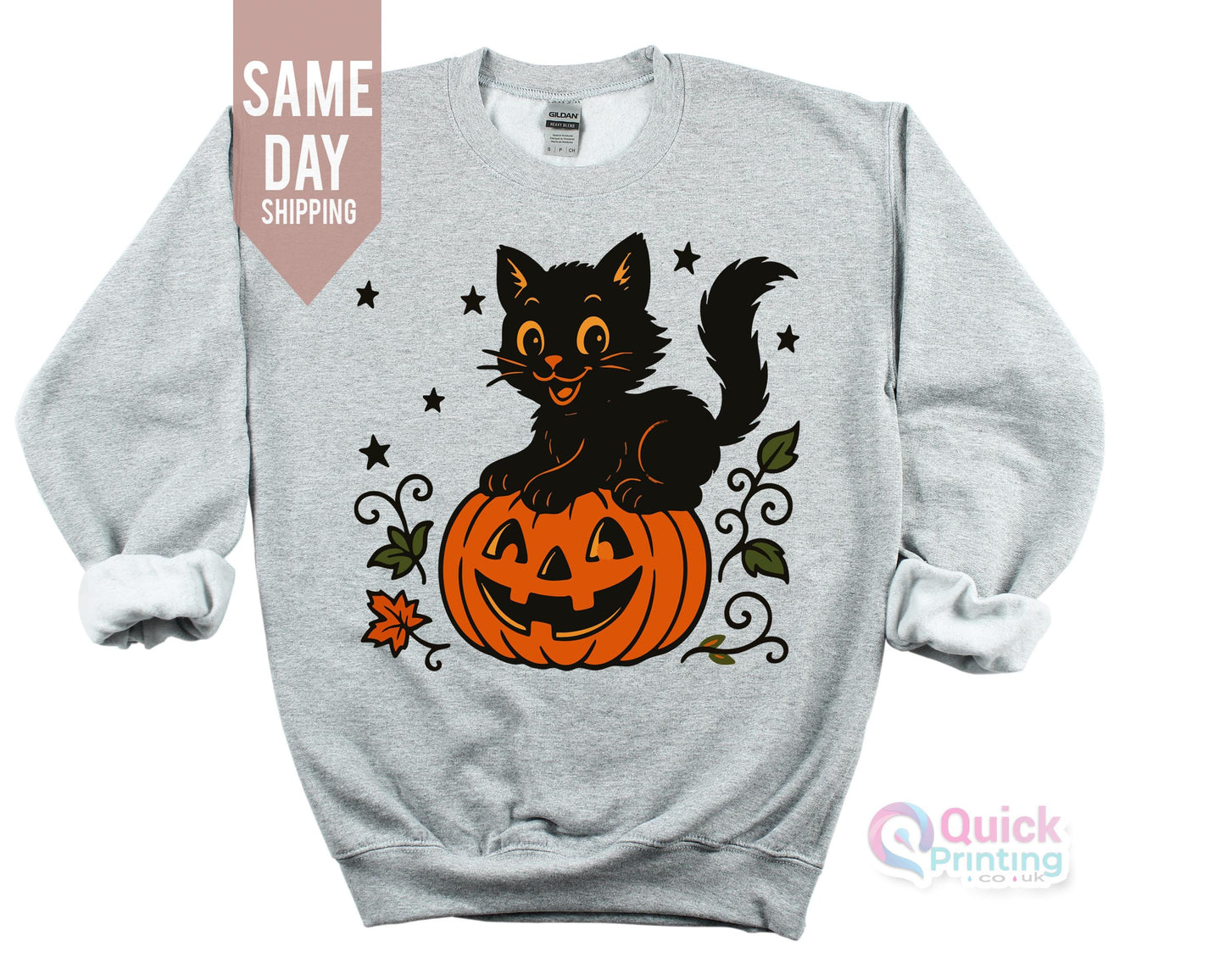 Vintage Black Cat Sweatshirt: Halloween Pumpkin Crewneck