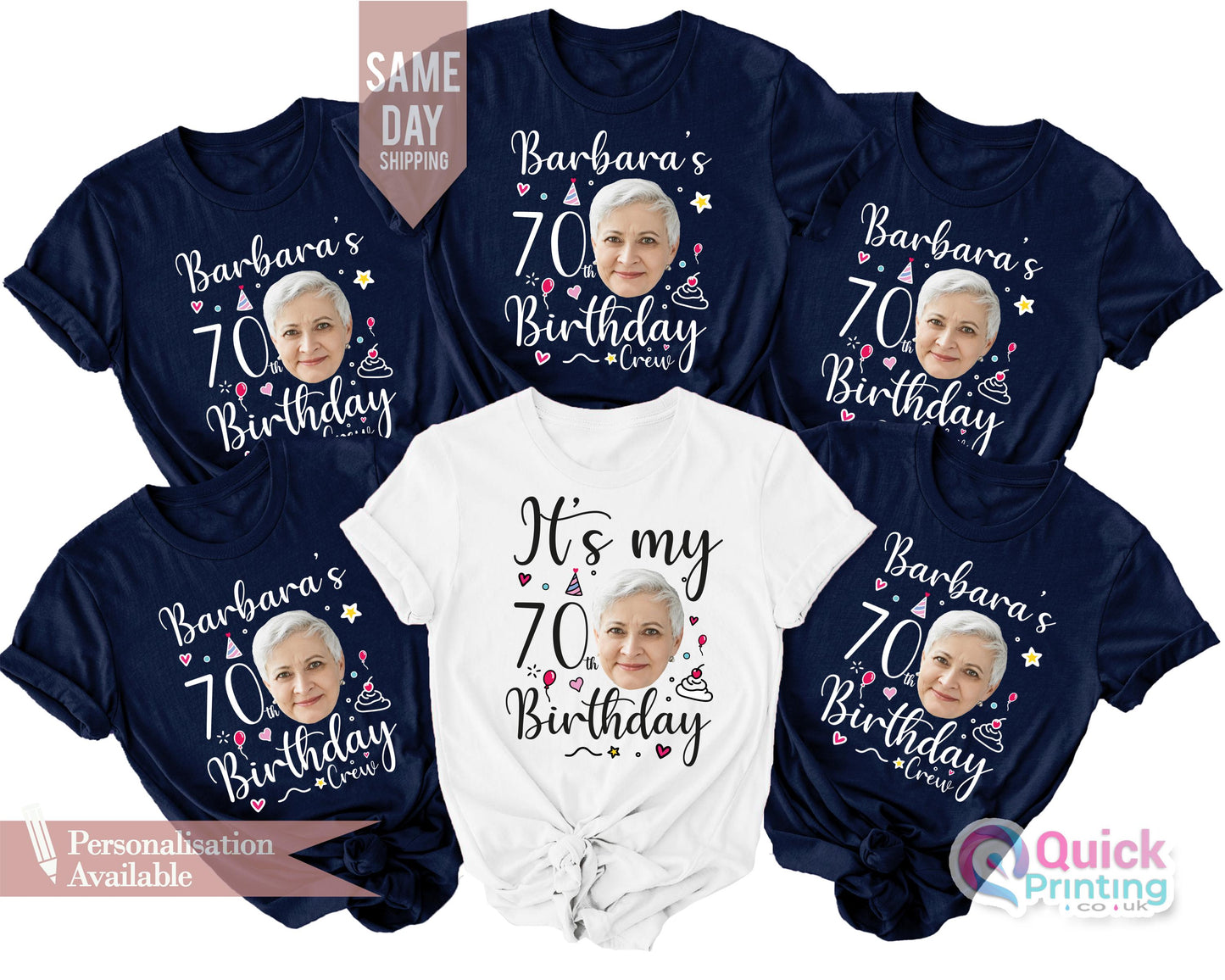 70th Birthday Photo T-Shirt: Custom Face Party Shirt