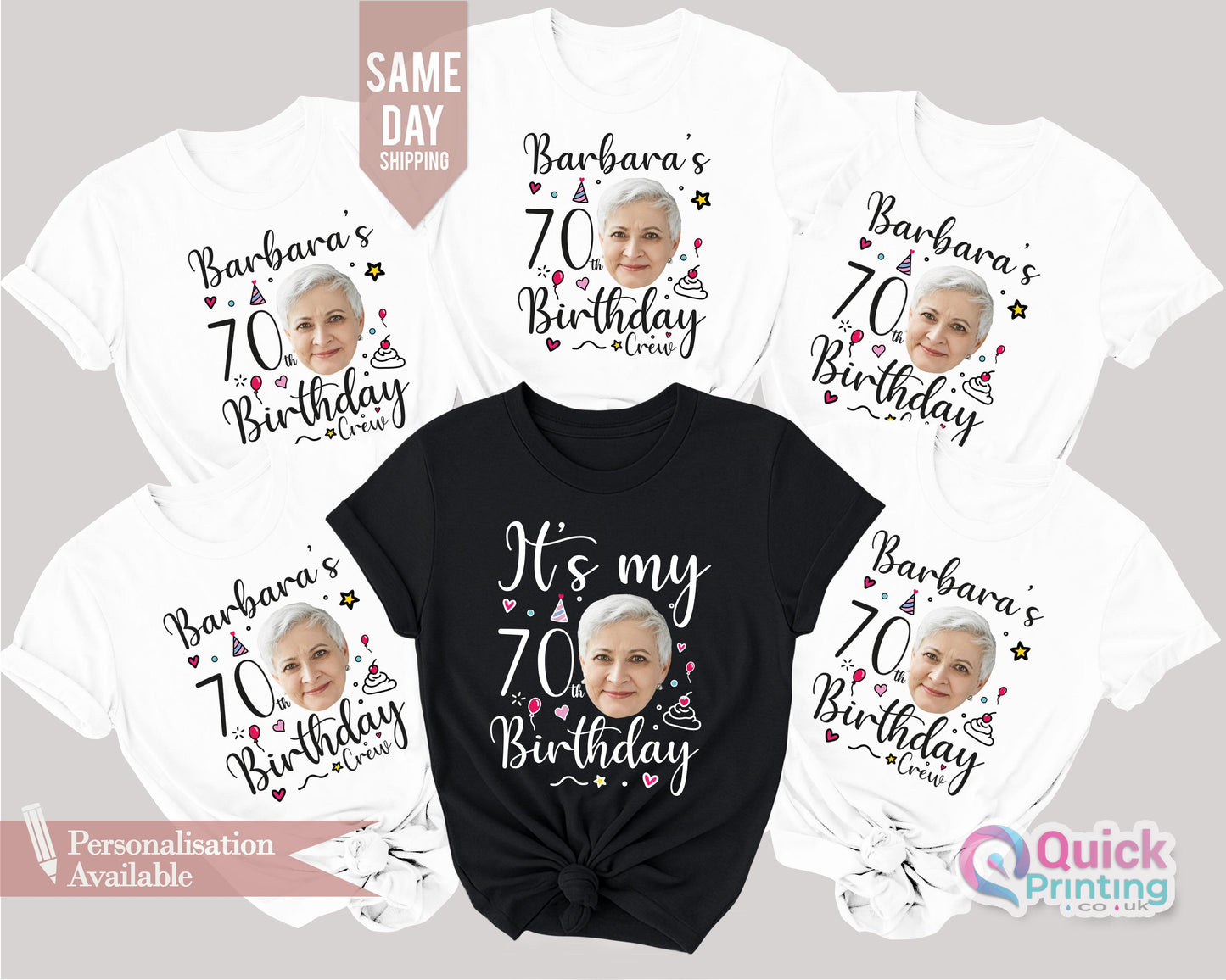 70th Birthday Photo T-Shirt: Custom Face Party Shirt