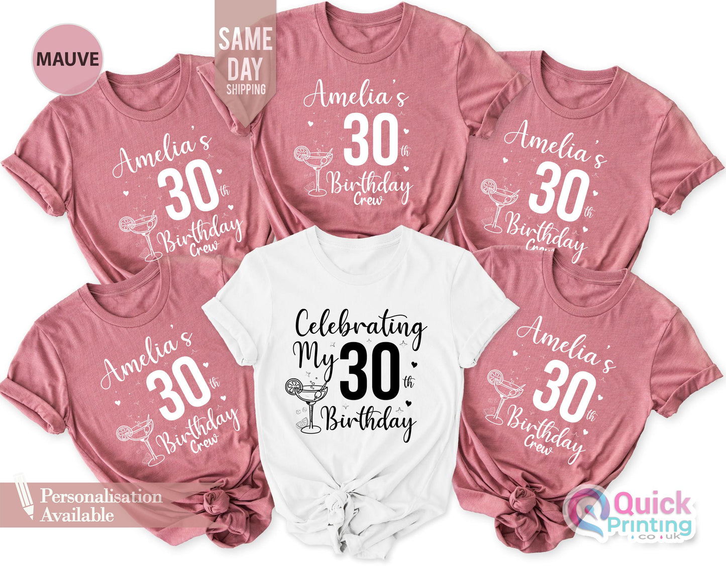 30th Birthday Shirt: Custom Name, Matching Party Tee