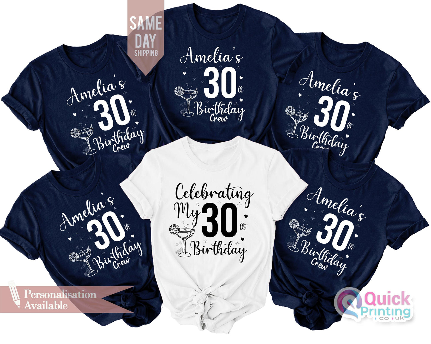 30th Birthday Shirt: Custom Name, Matching Party Tee