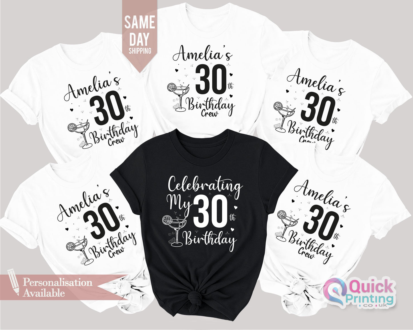 30th Birthday Shirt: Custom Name, Matching Party Tee