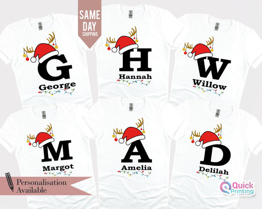 Personalized Christmas Alphabet Family Shirt: Custom Xmas Tee