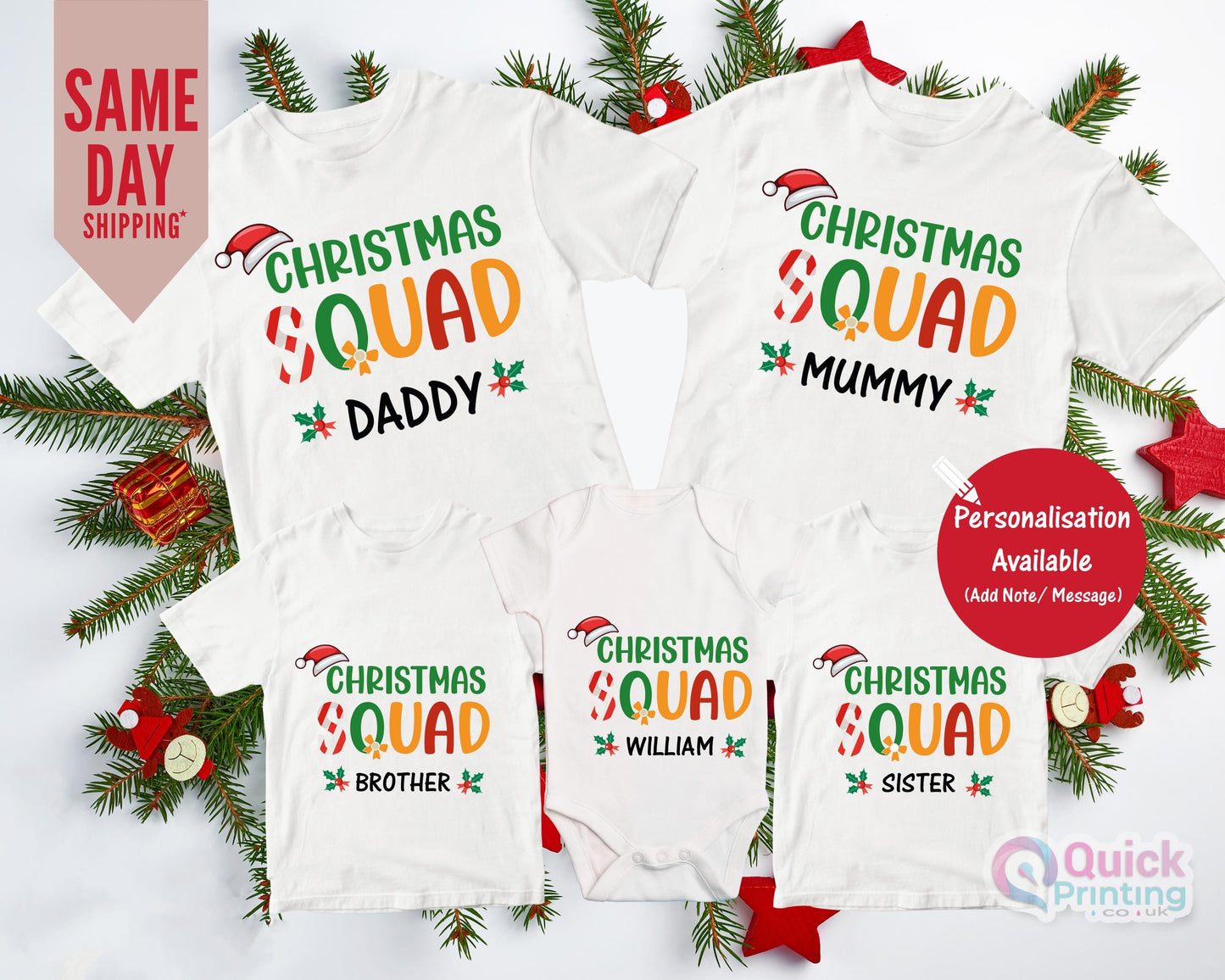 Matching Family Christmas Squad T-Shirts: Custom 100% Cotton Tee