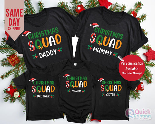 Matching Family Christmas Squad T-Shirts: Custom Cotton Holiday Tees
