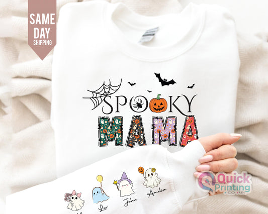 Spooky Mama Sweatshirt: Halloween Boo Jumper, Custom Kids Names
