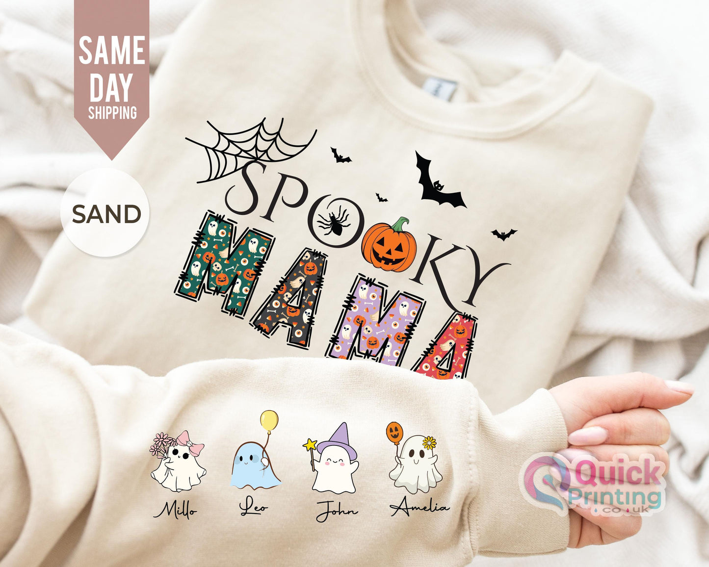 Spooky Mama Halloween Sweatshirt: Custom Kids Names, Unisex Jumper