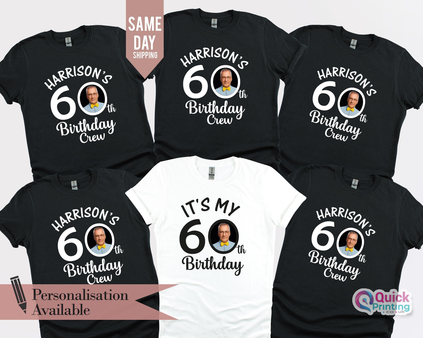 60th Birthday Photo T-Shirts: Custom Face Matching Party Tee