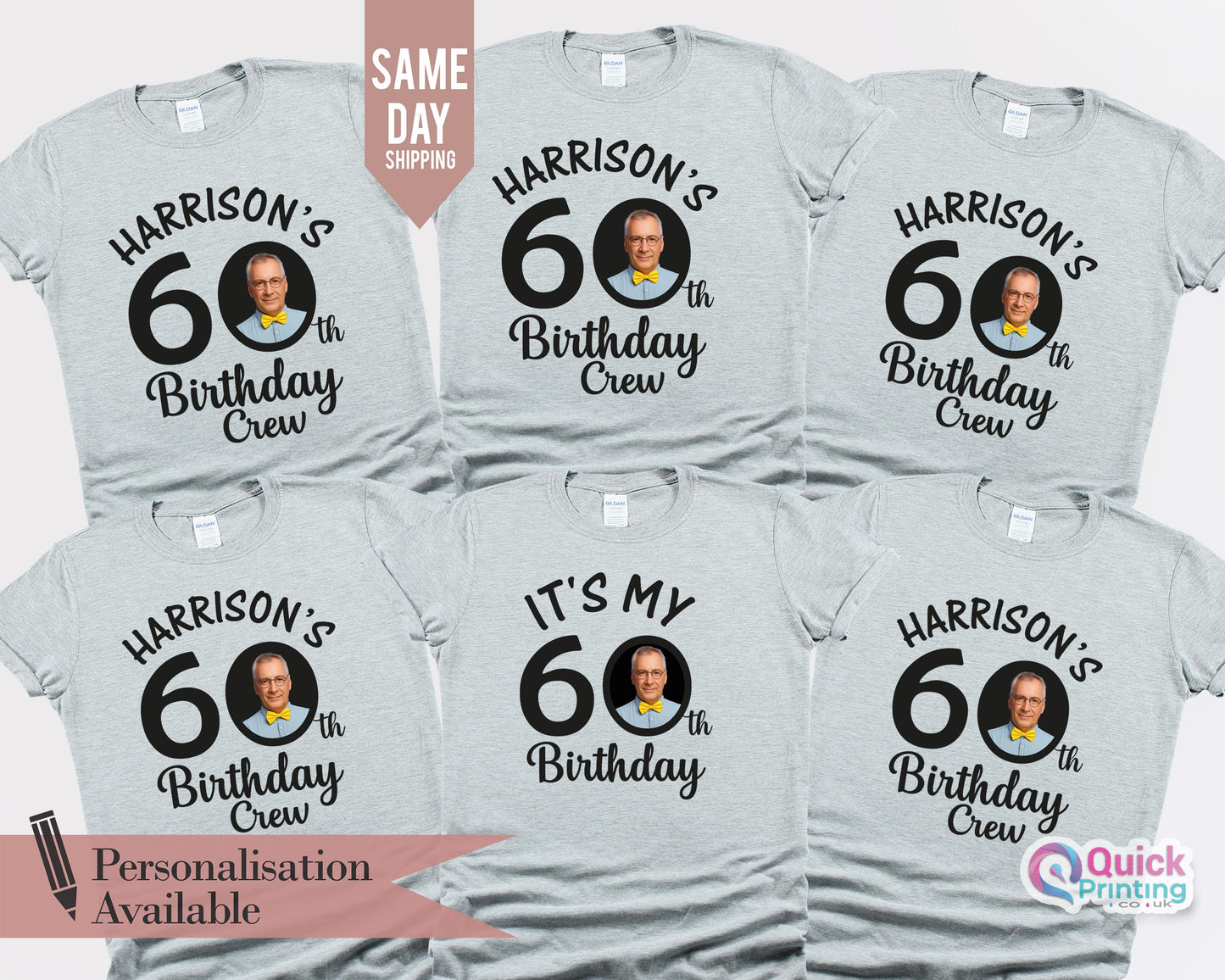60th Birthday Photo T-Shirts: Custom Face Matching Party Tee