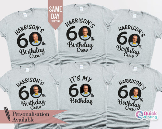 60th Birthday Photo T-Shirts: Custom Face Matching Party Tee