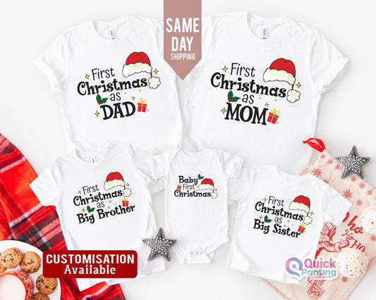 My First Christmas Shirt, 1st Christmas Matching Family Shirt, Xmas Family Shirt, First Christmas as Mom Tee 2026, Custom Family Christmas T