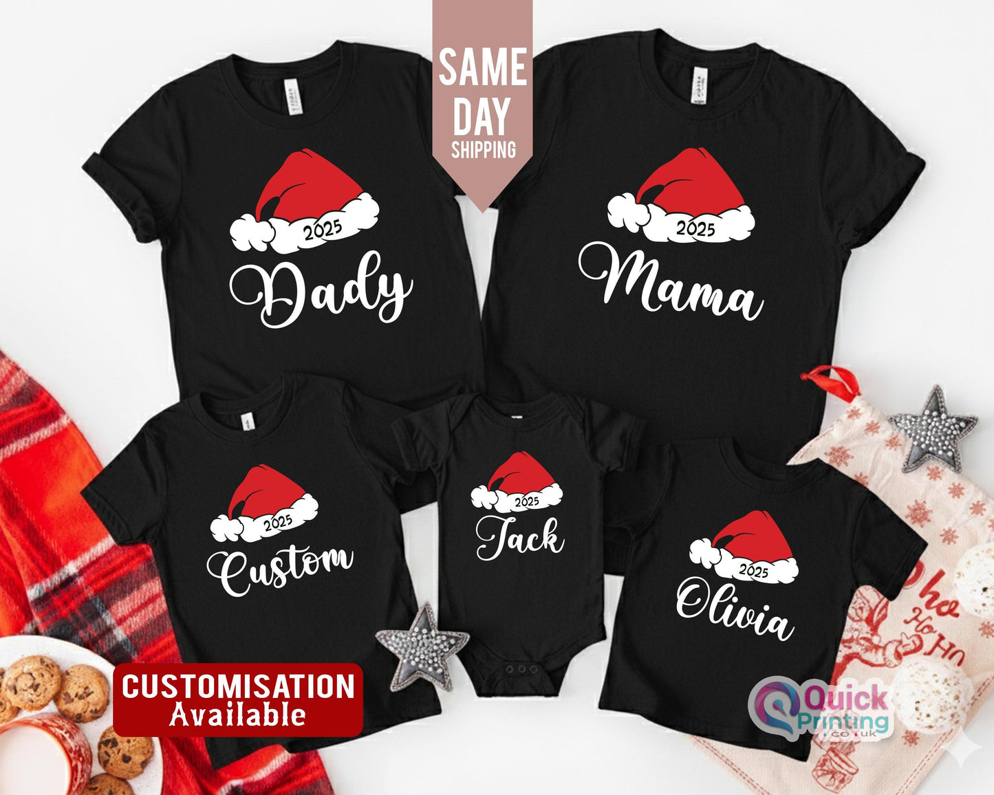 Custom Christmas Tee, Personalized Name Christmas Family Shirt, Christmas Hat Tee, Matching Family Christmas Shirts, Family Christmas Shirt