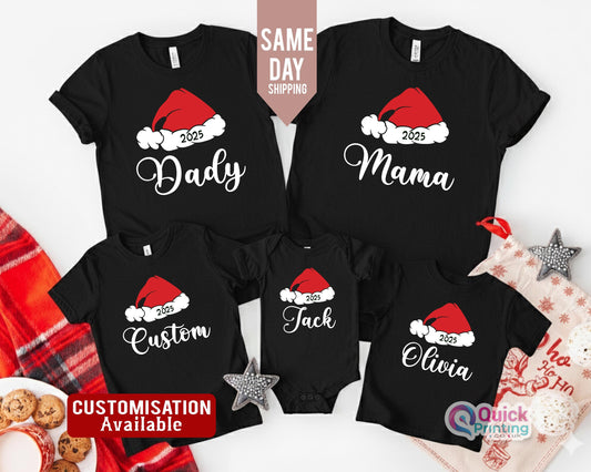 Custom Christmas Tee, Personalized Name Christmas Family Shirt, Christmas Hat Tee, Matching Family Christmas Shirts, Family Christmas Shirt