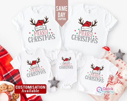 Custom Santa Claus Reindeer T-shirt, Unisex Christmas Shirt, personalised Merry Christmas Santa Hat Reindeer Shirt Cute Christmas shirt 2025