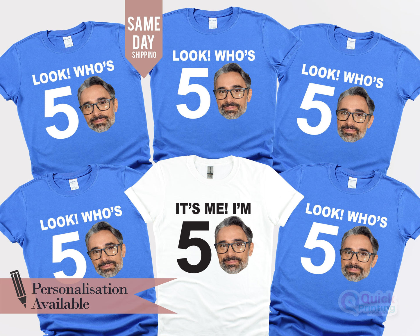 Look Who's Fifty, Custom 50th Birthday Photo Shirt, 50th Birthday Group Shirts, Turning 50 Birthday Custom Face Shirt, Personalised T-shirt