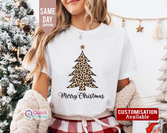 Leopard Print Christmas Tree T-shirt, Leopard Print Merry Christmas shirt, Animal Print Shirt, Merry Christmas Shirt,Merry Christmas T-shirt