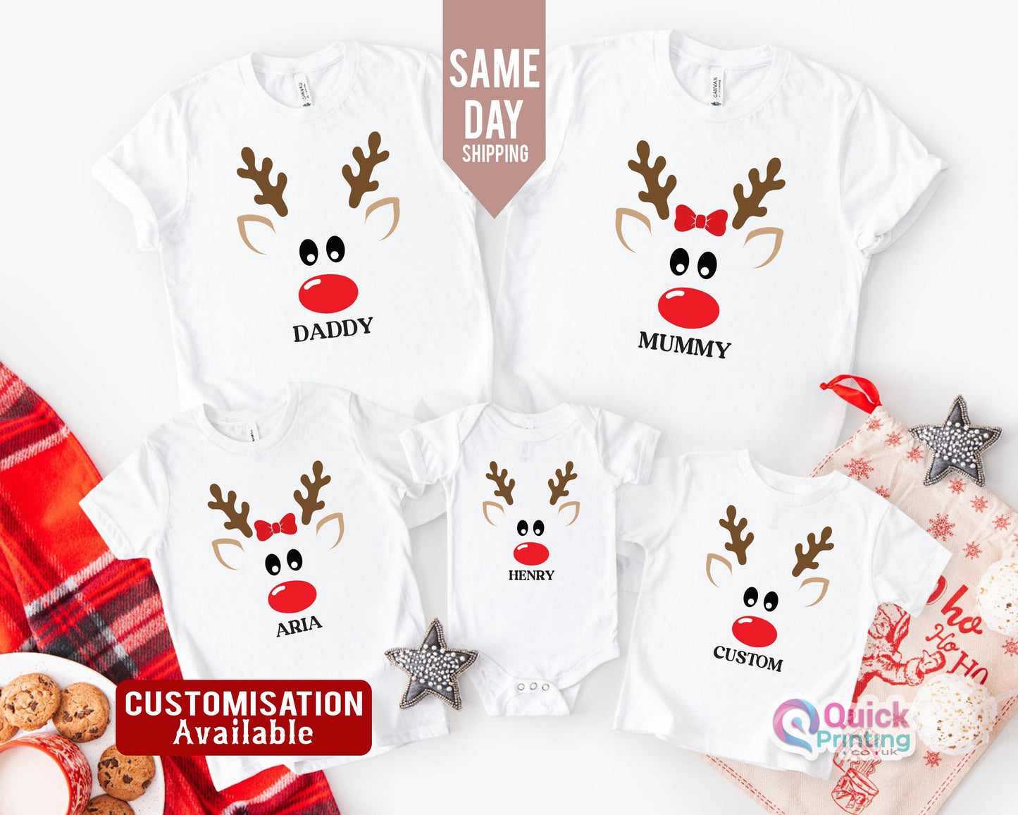 Christmas Reindeer Shirt, Custom Reindeer Toddler Family T-shirt, Custom Name Kids T-Shirt, Custom Christmas Shirt, Christmas Toddler Shirt