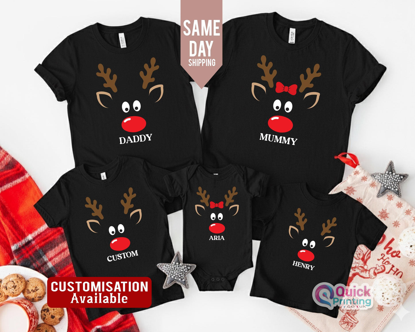 Christmas Reindeer Shirt, Custom Reindeer Toddler Family T-shirt, Custom Name Kids T-Shirt, Custom Christmas Shirt, Christmas Toddler Shirt