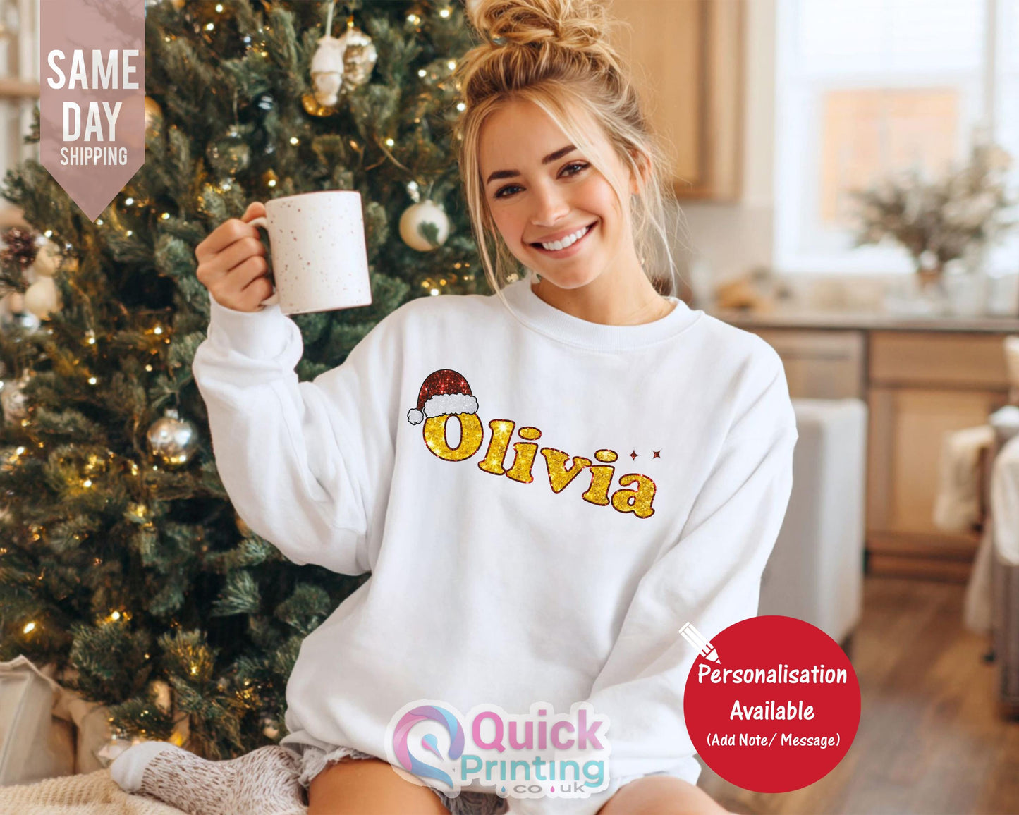 Glitter Effect Christmas Name Sweater, Merry Christmas Jumper SWEATER, Matching Family Xmas Jumper, Personalized Family Christmas Sweatshirt