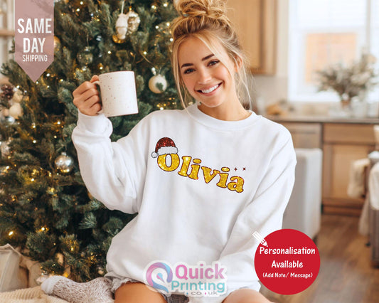 Glitter Effect Christmas Name Sweater, Merry Christmas Jumper SWEATER, Matching Family Xmas Jumper, Personalized Family Christmas Sweatshirt