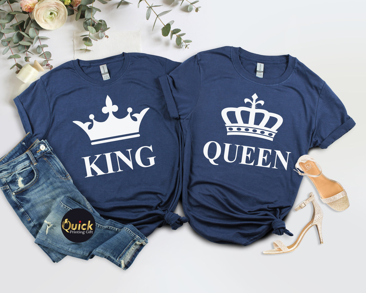 King Queen Tshirt UK, Matching Family Shirts, Mr Mrs Tshirt, Hubby Wifey Tshirt for Women Men, Boyfriend Girlfriend Gift, Halloween Gift