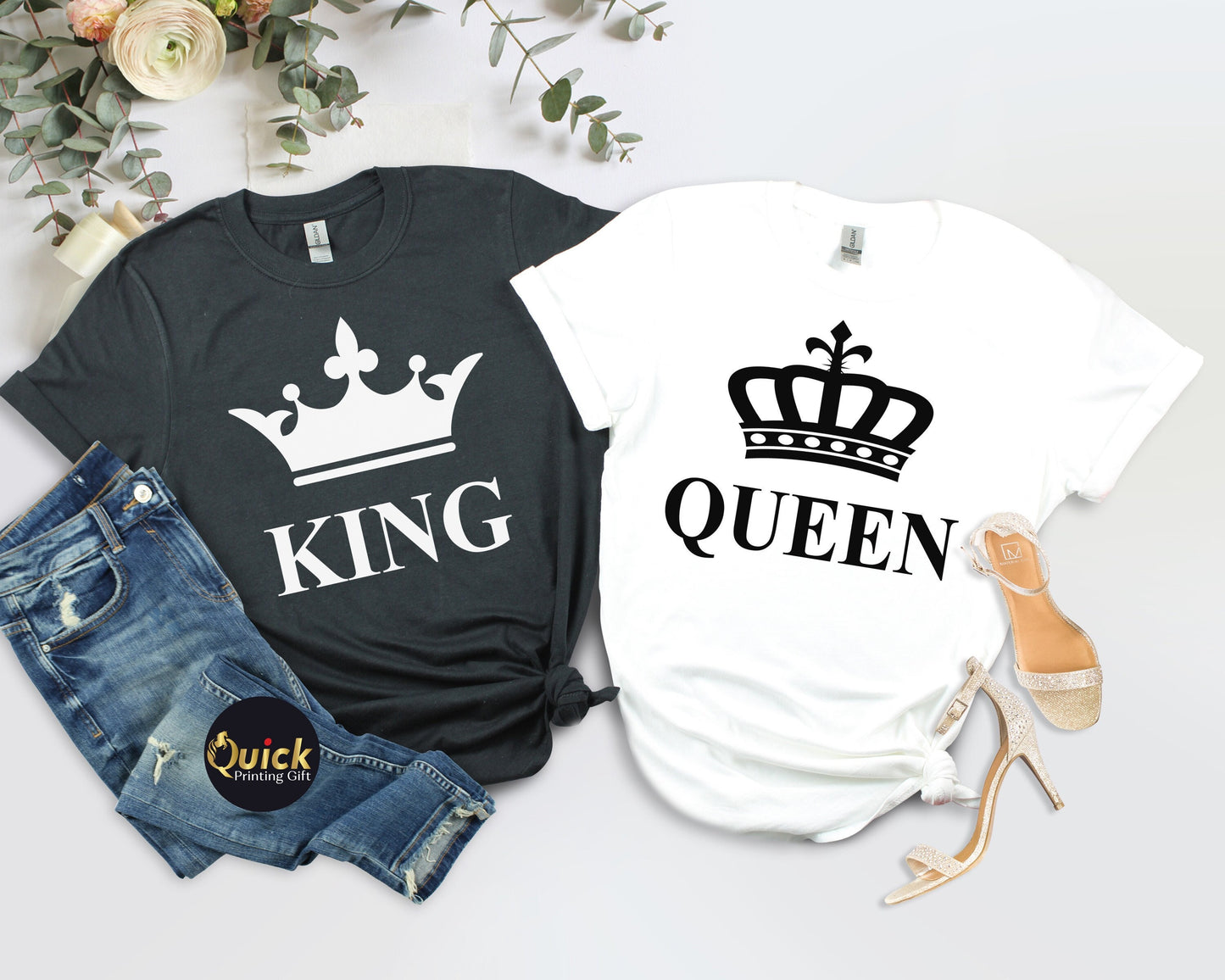 King Queen Tshirt UK, Matching Family Shirts, Mr Mrs Tshirt, Hubby Wifey Tshirt for Women Men, Boyfriend Girlfriend Gift, Halloween Gift