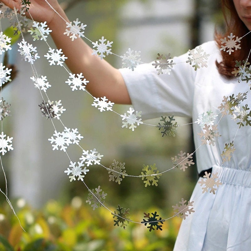 Christmas Snowflake Silver Garland, Christmas Garland for Home Decoration, Christmas Garden Decorations Outdoor, Christmas Ornaments Decor