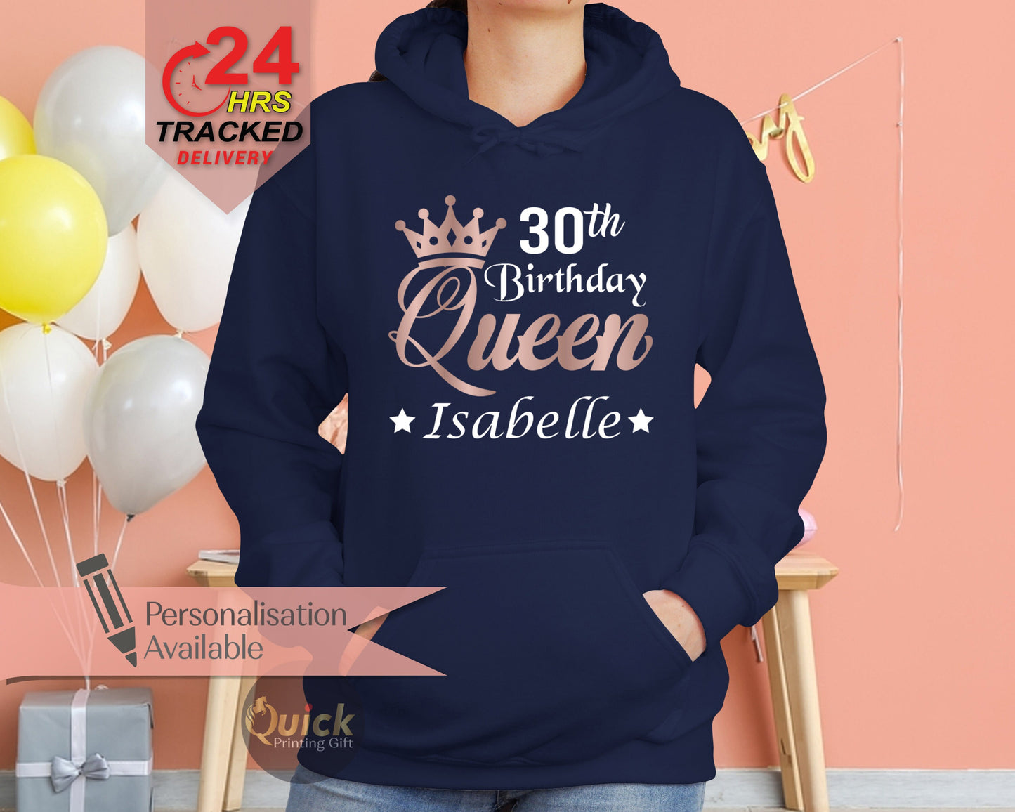 Custom Name 30th Birthday Queen Hoodies, Women's 30th Birthday Hoodie, Funny 30th Birthday Hoodie, 30th Bday Party Hoodie.