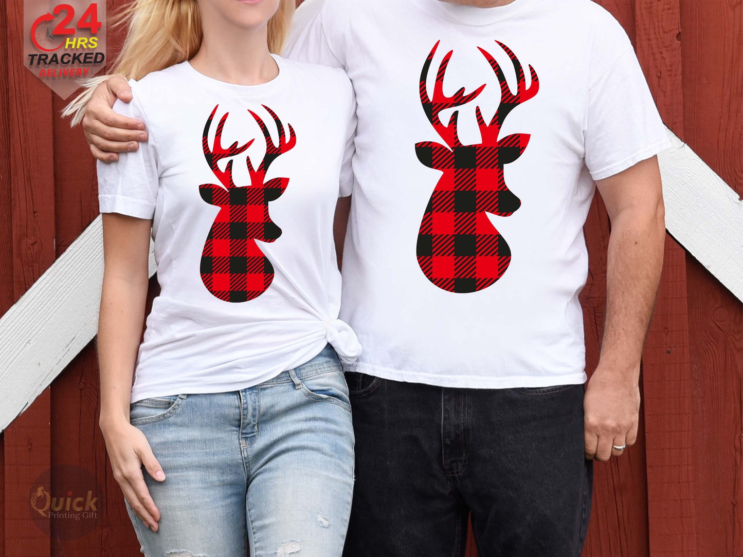 Reindeer Couple Christmas Shirts, Funny Christmas Tshirts Women Men, Family Christmas Outfit 2022, Christmas Gift for Girlfriend Boyfriend