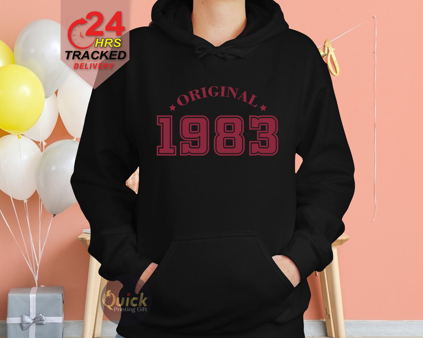40th Birthday Hoodies UK, 40th Birthday Gifts for Women Men,Vintage 1983 Birthday Black Hoodie, Personalised Birthday Gift,February birthday