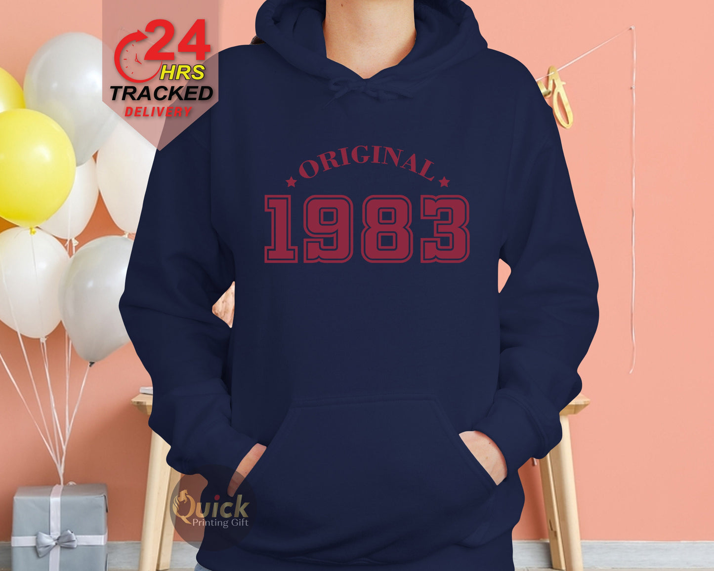 40th Birthday Hoodies UK, 40th Birthday Gifts for Women Men,Vintage 1983 Birthday Black Hoodie, Personalised Birthday Gift,February birthday