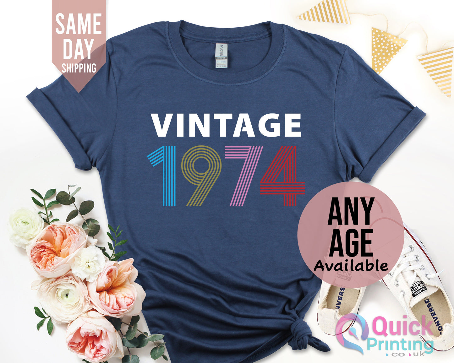 1974 Birthday TShirt UK, 50th Birthday Gifts for Women, 50th Birthday Tshirt, Vintage 1974 Birthday Shirt, Birthday Gifts for Mom Dad