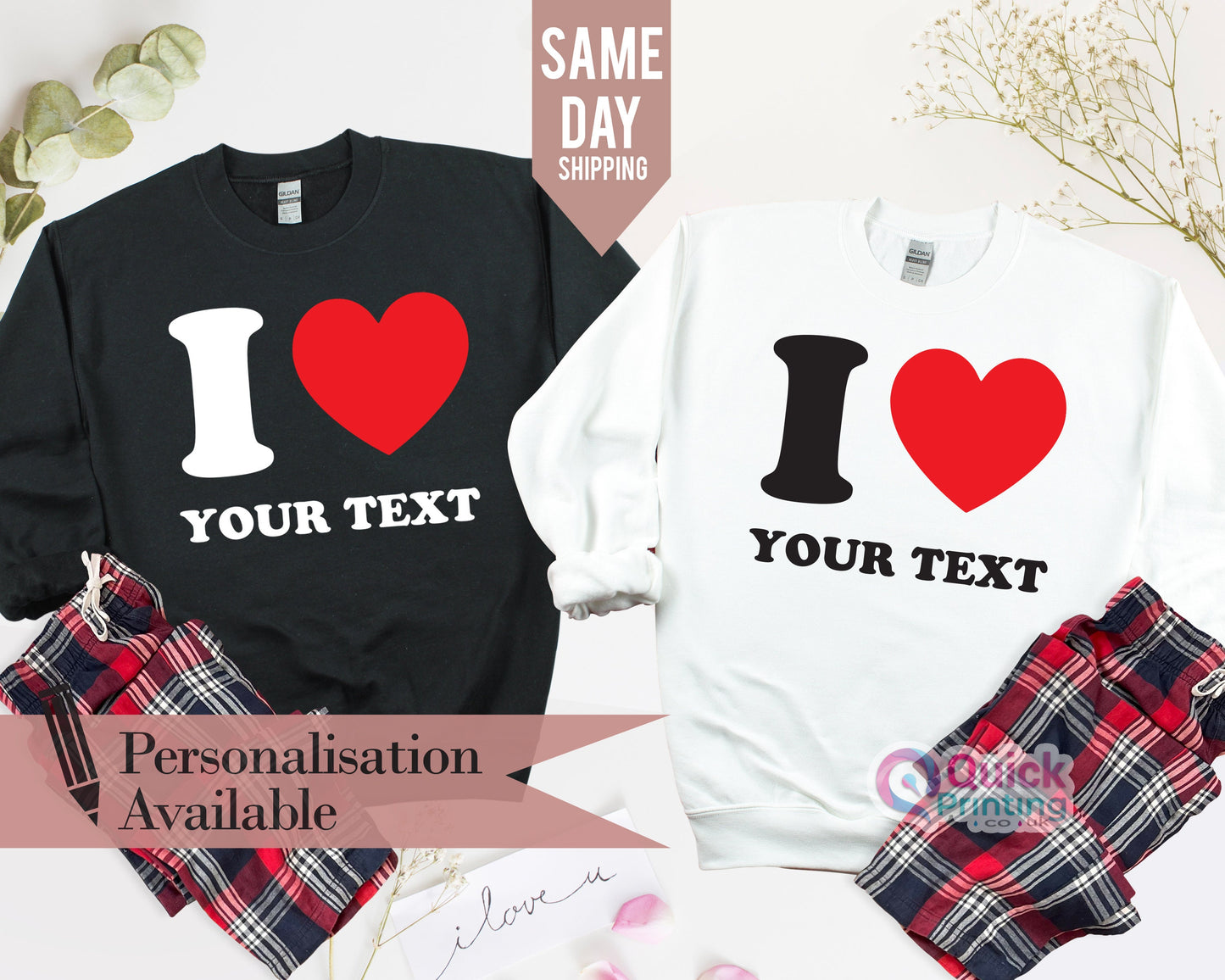 I Heart Custom Jumper, Personalised I Love Sweatshirt, Custom Name or Text, Personalised Birthday Christmas Gift, Men Women Unisex Jumper